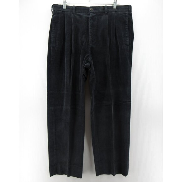 VINTAGE Brooks Brothers Pants 38X29 Elliot Corduroy Loose Pleated Navy - Picture 1 of 10